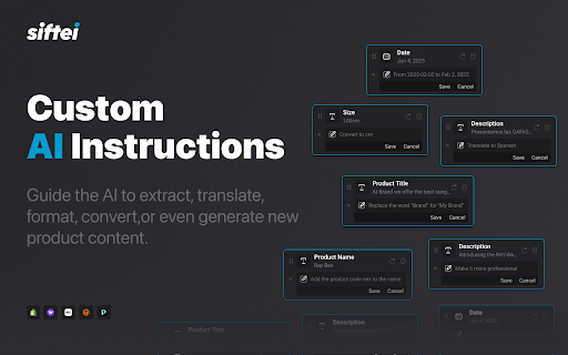 Siftei - AI Product Scraper for Shopify :: Effortlessly scrape product data from any store with AI and import it into Shopify & other platforms.