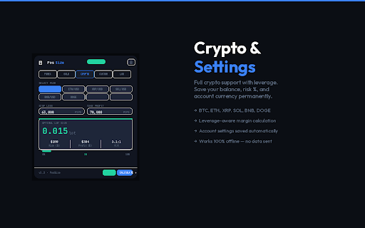 PosSize — Position Size Calculator :: Calculate optimal lot size based on balance, risk %, and stop loss. Supports Forex, Gold, Silver, and major crypto pairs.