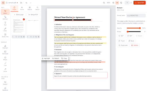 PDF Editor for Chrome: annotate, redact, sign :: Edit PDFs in the browser: text, drawing, highlights, true redaction, signatures and AcroForm fields. Nothing is uploaded.