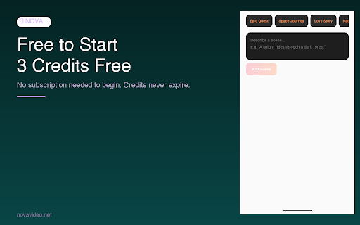 NOVA AI Video Generator :: Generate AI videos from any website. Powered by Kling, Veo 3.1 and more.