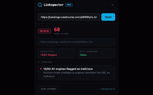 Linkspector :: Check any link for phishing, malware, and 30+ threat signals before you click.