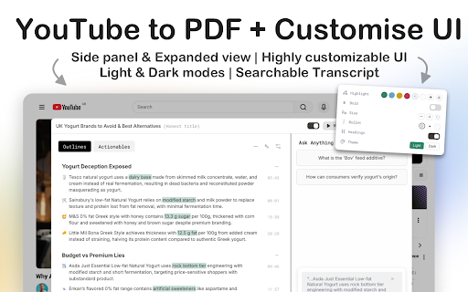 YouTube Video Summarizer & Transcript | AI Chat :: Summarize YouTube videos with AI. Get transcripts, timestamped outlines, actionable to-dos and AI chat, all without leaving YouTube.