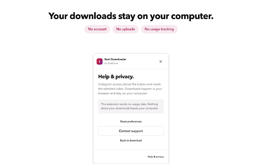 Reel Downloader – Video, Reels & Photo Downloader for Instagram :: Reel downloader for Instagram: Reels with sound, photos as JPG, every carousel slide. Button next to Share. No sign-up, no limits.