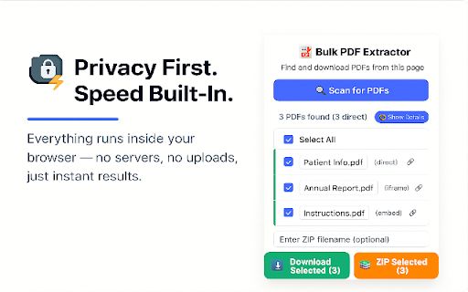 Bulk PDF Extractor :: Smart PDF extractor - Find, rename & download all PDFs from any webpage. Gmail attachments, ZIP bundling, batch processing.