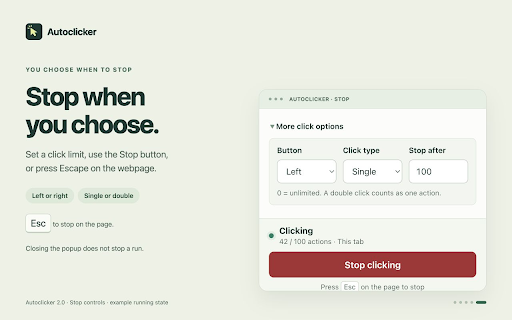 Autoclicker :: Automate webpage clicks with random intervals, click limits, shortcuts, position capture and scheduled sessions.
