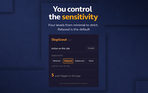 SlopScout :: Detects and flags AI-generated slop posts in real time on any website.