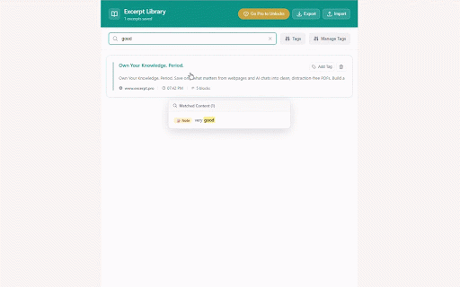 Web Clipper & Highlighter to PDF - Excerpt :: Privacy-first web clipper & Clip ChatGPT chats.Clip text or images into a searchable local library.Tag,annotate & export clean PDFs.