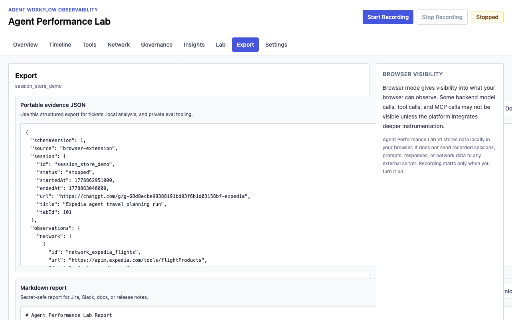 Agent Performance Lab :: Browser DevTools for observing, testing, and governing AI agent workflows.