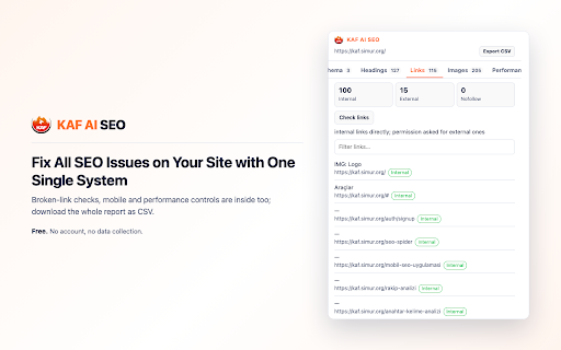 KAF AI SEO — On-Page Inspector :: Inspect any page's SEO: meta tags, canonical, hreflang, structured data, headings, links, images. Runs entirely in your browser.