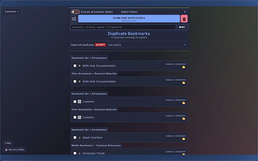 Quick Duplicate Bookmarks Finder :: Quick Duplicate Bookmarks Finder is a browser extension designed to help you efficiently search and eliminate duplicate bookmarks