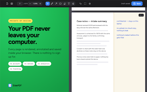SidePDF - PDF Note Taker & Annotator :: Take notes beside any PDF. Widen the left or right margin, then handwrite, highlight, type and draw — all saved into the PDF.