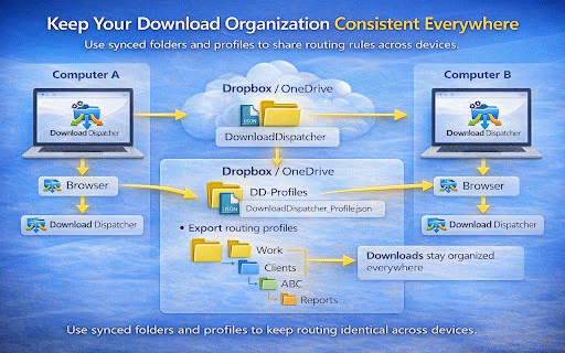 Download Dispatcher — Download Organizer :: Automatically route and organize downloads into folders by website, file type, keyword, or category.