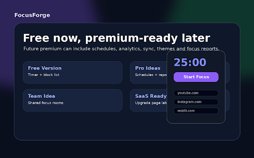 FocusForge - Site Blocker & Focus Timer :: Block distracting websites during focus sessions and build better deep-work habits.