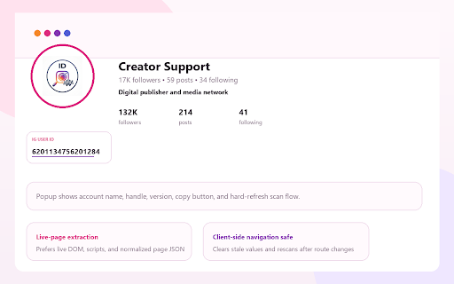 Instagram Page ID Finder :: Find an Instagram user ID from the live profile page with a branded WatanNetwork popup and on-page card.