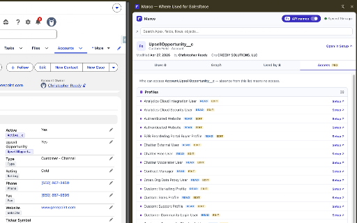 Marco — Where Used for Salesforce :: Marco. Polo. Found. Click any component in Setup and see everywhere it's used — flows, Apex, reports, layouts, validation rules.