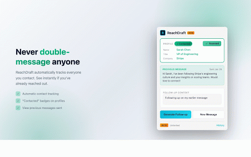 ReachDraft :: AI-powered LinkedIn outreach messages in one click. Auto-insert to LinkedIn, contact tracking, batch mode & CSV export.