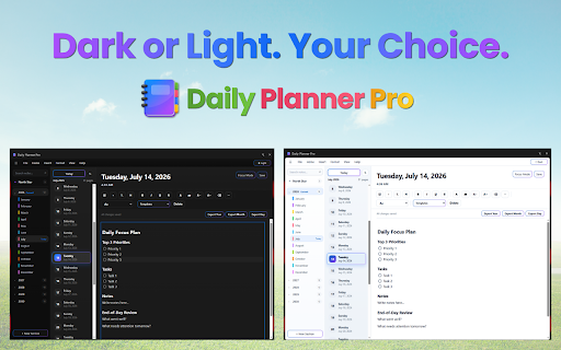 Daily Planner Pro — Work Notebook & Task Organizer :: A private, offline work notebook with daily planner pages, North Star notes, templates, search, autosave, and dark/light mode.