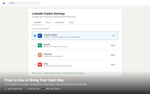 LinkedIn Copilot :: AI writing assistant for LinkedIn. Generate smart comments, cold DMs, and posts with one click.