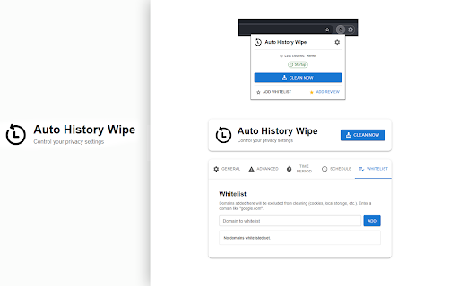 Auto History Wipe :: Auto History Wipe - Auto History Cleaner delete cache, clear cache when starting chrome