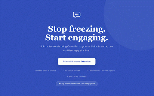 ConvoBar.com :: Suggests thoughtful responses on LinkedIn, X, and online communities.