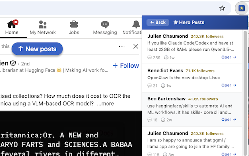 LinkedHero :: Filter LinkedIn feed posts by author follower count. Hide noise, highlight influence.