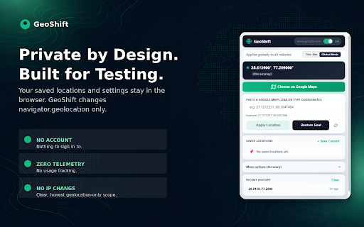 GeoShift – Location Changer & GPS Tester :: GPS location changer for websites. Pick a place on Google Maps or paste coordinates to test browser geolocation.
