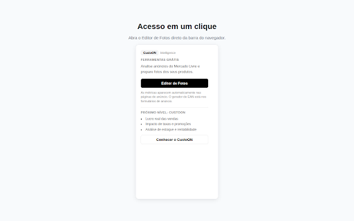 CustoON — Lucro em Pedidos + Métricas :: Lucro e margem nos seus pedidos (Shopee e Mercado Livre) + métricas, editor de fotos e gerador de EAN nos anúncios.