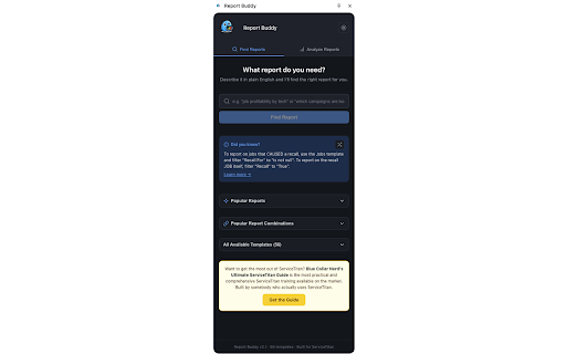 Report Buddy :: Build ServiceTitan reports with plain English, analyze exports against trade benchmarks, and highlight KPIs live.