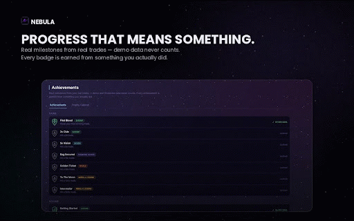 NEBULA — Next Gen Memecoin Paper Trading :: Risk-free memecoin paper trading on Axiom — a trade journal, performance analytics and achievements, zero real money at risk.