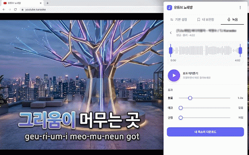 YouTube Karaoke :: Adjust pitch, speed & volume, record and edit your voice, and save songs—turn any YouTube video into your karaoke room.