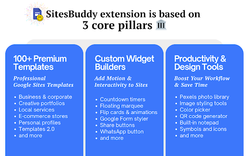 SitesBuddy - Templates & Widgets for GoogleSites™ :: Supercharge Google Sites with professional design tools. Get 100+ templates, 20+ widgets, and advanced styling with no code needed.