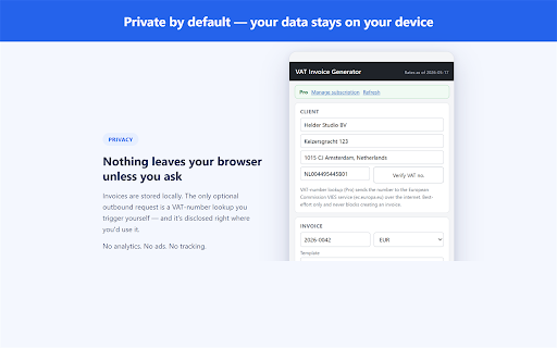 VAT Invoice Generator :: Build a branded VAT invoice and export it as a clean PDF. Fully offline core. Not tax advice.
