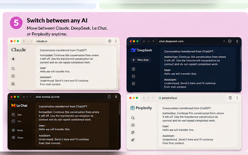 ChatHop :: Move AI chat context between leading AI assistants — without re-explaining from scratch.