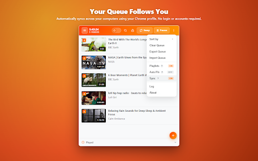 Streamline - YouTube Queue Manager :: YouTube queue that actually works across tabs. Auto-play, drag & drop reordering. No more lost videos.