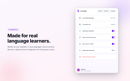 Contxtly :: Translate words in context as you browse. Save vocab and review with spaced repetition to learn languages naturally, all for free.