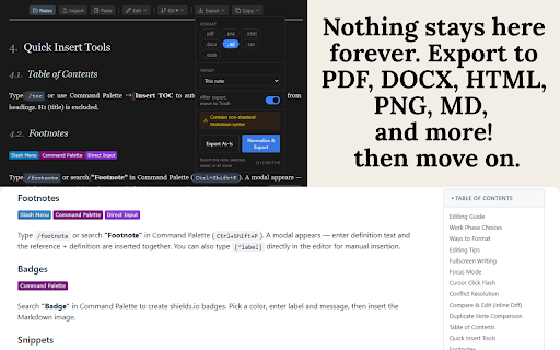 Mark It Down — Markdown Editor & Web Clipper :: Clip pages, AI chats, and RSS articles to Markdown. Edit in New Tab & Side Panel. Export PDF, DOCX, PNG. Local-first.