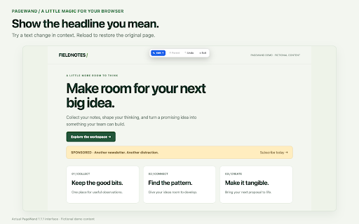 PageWand — Screenshot & Page Editor :: Capture full-page screenshots, remove unwanted elements, edit webpage text, and annotate or redact screenshots.