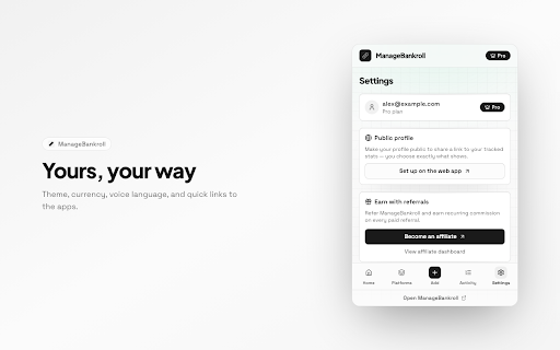 ManageBankroll — Quick Add :: Log profit, loss and bankroll activity by hand or voice. A fast P&L tracker for poker, sports, trading and crypto.