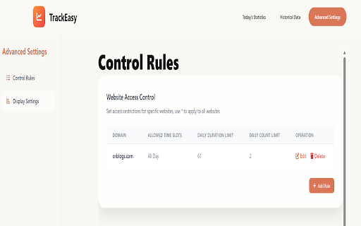 TrackEasy :: One-click website usage analysis with smart time control to optimize browsing habits