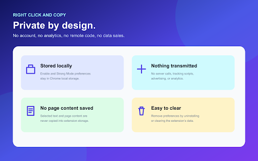 Right Click and Copy :: Enable right click, text selection, copying and dragging on blocked websites, with per-site controls and Strong Mode.