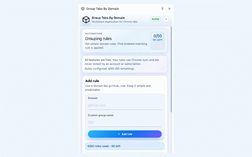 Group Tabs By Domain :: Streamline browsing. Group tabs by domain effortlessly. Stay organized, boost productivity.
