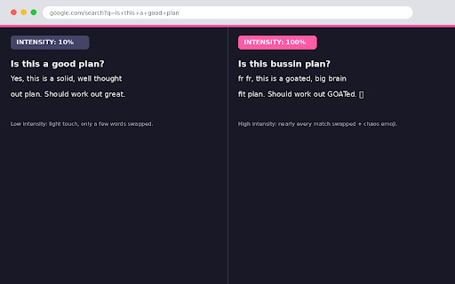 Brainrot Translator :: Turns any webpage into chronically online brainrot language. No cap, fr fr. Fully configurable.