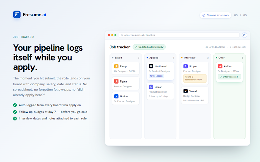 Fresume: Autofill Job Applications Anywhere, AI Resume, ATS & Job Tracker :: Fill in applications on LinkedIn, Indeed, Workday, Greenhouse or any career page, and get AI cover letters and screening answers.