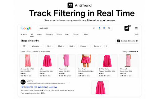 AntiTrend Filter :: Block fast fashion, sponsored results, and unwanted brands from Google Search and Shopping.