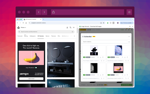 Image Harvest - Download Any Image from Any Webpage :: Batch download images. Multi-tab extract, similar detection, reverse image search, batch highlight, collections, color extract.