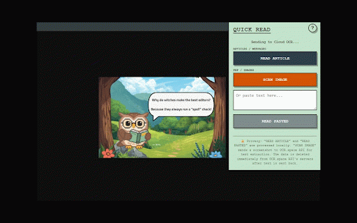 Quick Read: RSVP Speed Reader & Cloud OCR :: Boost reading speed using RSVP. Auto-extract web articles, scan images/PDFs with OCR, and read distraction-free.