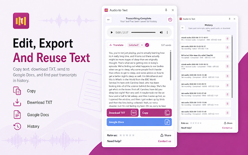 Transcribe Audio to Text Converter :: AI audio-to-text extension for transcribing files, browser tab audio, and microphone recordings.