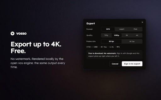 vosso — Screen Recorder with Auto Zoom :: Screen recorder with auto zoom — record a tab, get a polished video, and edit it free in your browser.
