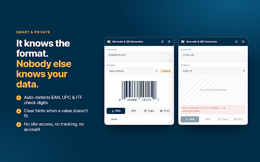 Free Barcode & QR Code Generator :: Free barcode & QR code generator: EAN-13, UPC, Code 128 & 16 more from any text or link. PNG/SVG export. Offline & private.