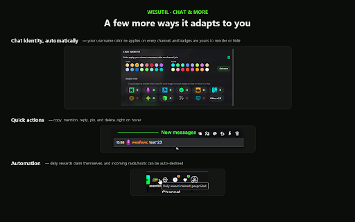 WesUtil :: All-in-one Kick.com chat enhancer: 7TV emotes, autocomplete, moderation tools, highlights, playback tuning. Actively developed.